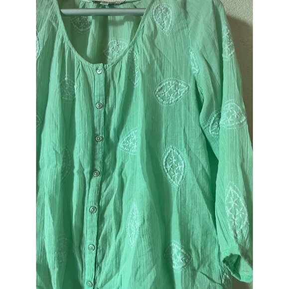 Boden Womens Mint Green Button-Up Embroidered Cotton Top Blouse Sz 8 Lightweight - Picture 2 of 9